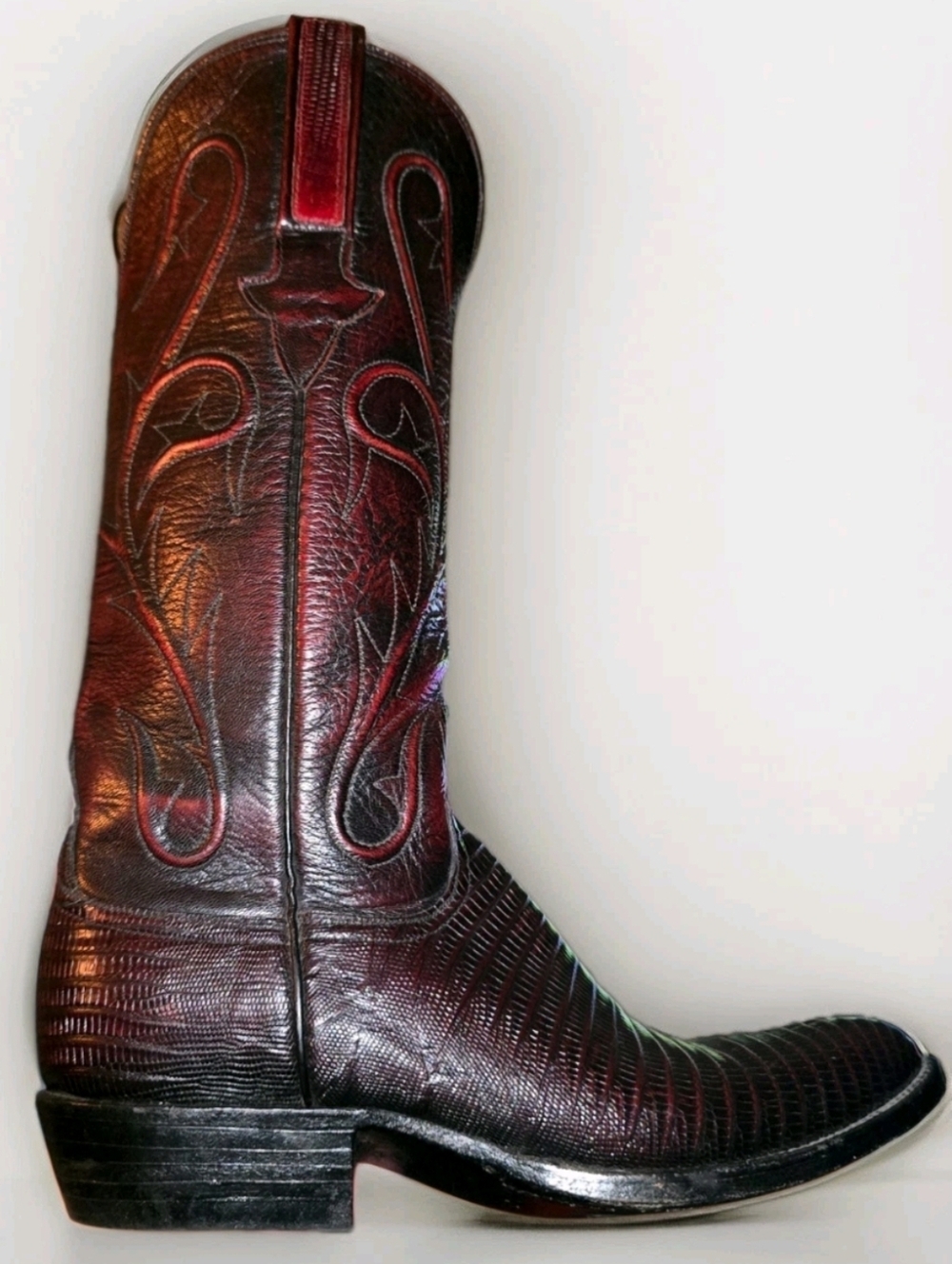 Lucchese Classics Black Cherry Teju Lizard Cowboy Boots USA Deadstock 6.5B - Picture 2 of 14